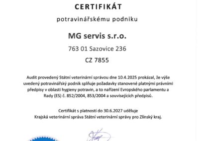 Certifikát od Státní veterinární správy
